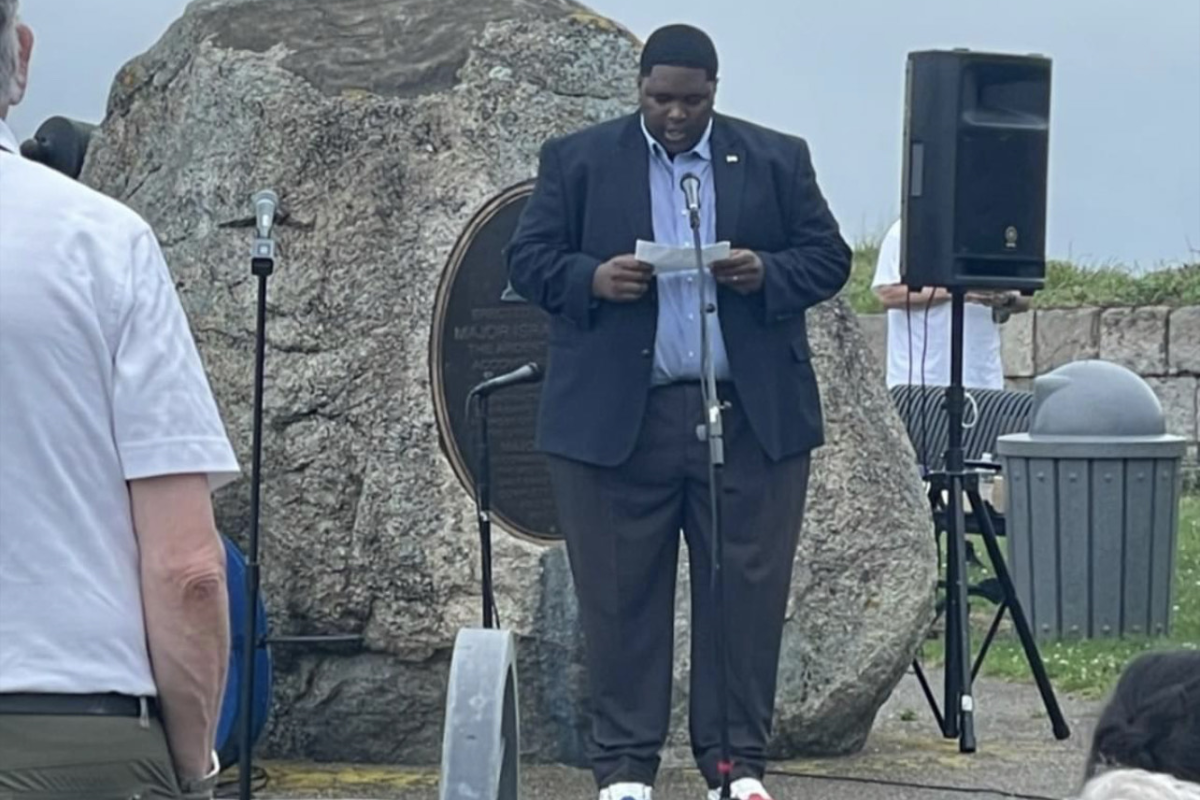 Select Board Chair Leon Correy reads the Declaration of Independence at Fort Phoenix