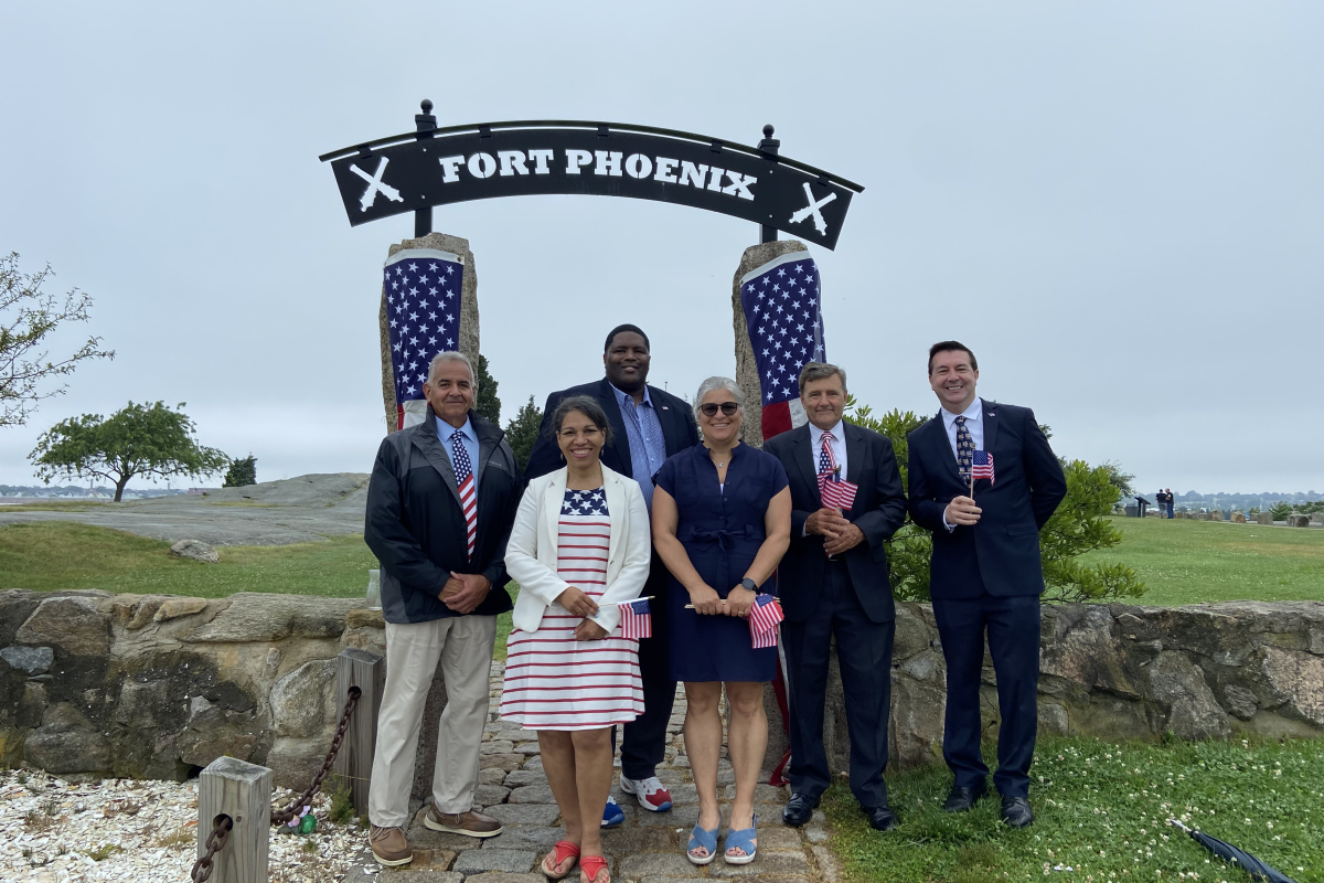 Town Administrator Angie Lopes Ellison with the Select Board at Fort Phoenix