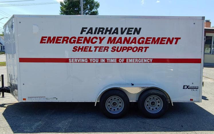 Picture of new trailer lettered with Fairhaven Emergency Management in RED